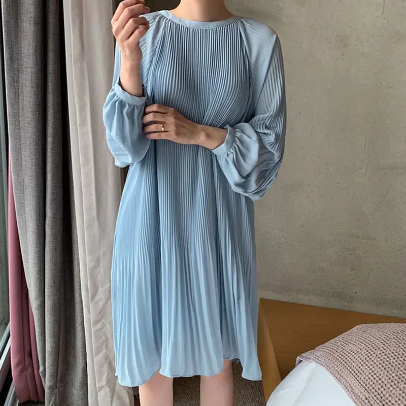 Корейский стиль модное женское свободное Плиссированное Платье весна 2020 с