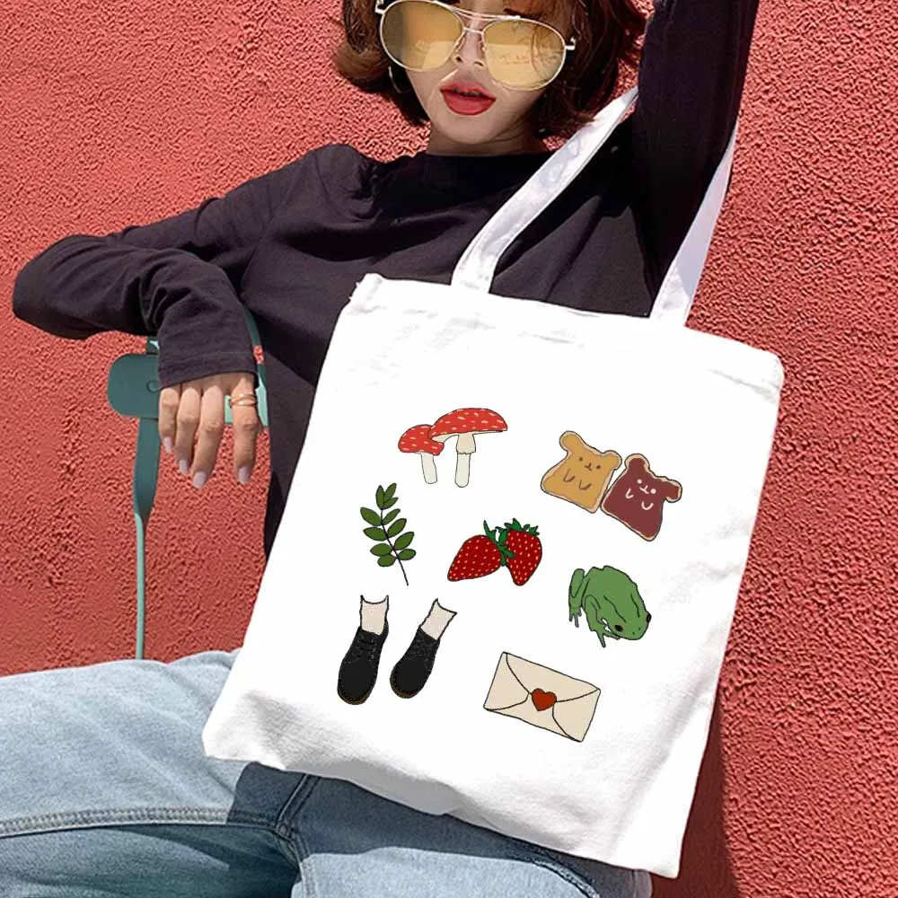 

Frog Women Bags Large Capacity Harajuku Cartoon Vintage Hip Hop Shopping Bag Canvas Bag Funny Women's Shoulder Bags Kawaii Girls