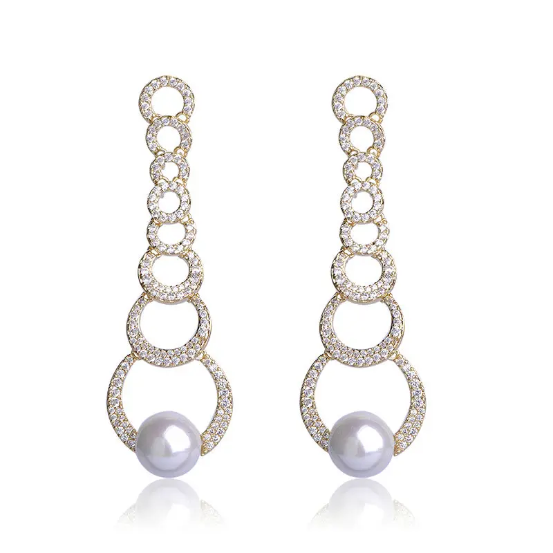 

BLUCOME Dangle Earrings Zircon Copper Circles Simulated Pearl Silver Color Jewelry Women Wedding Bridals Party Accessories