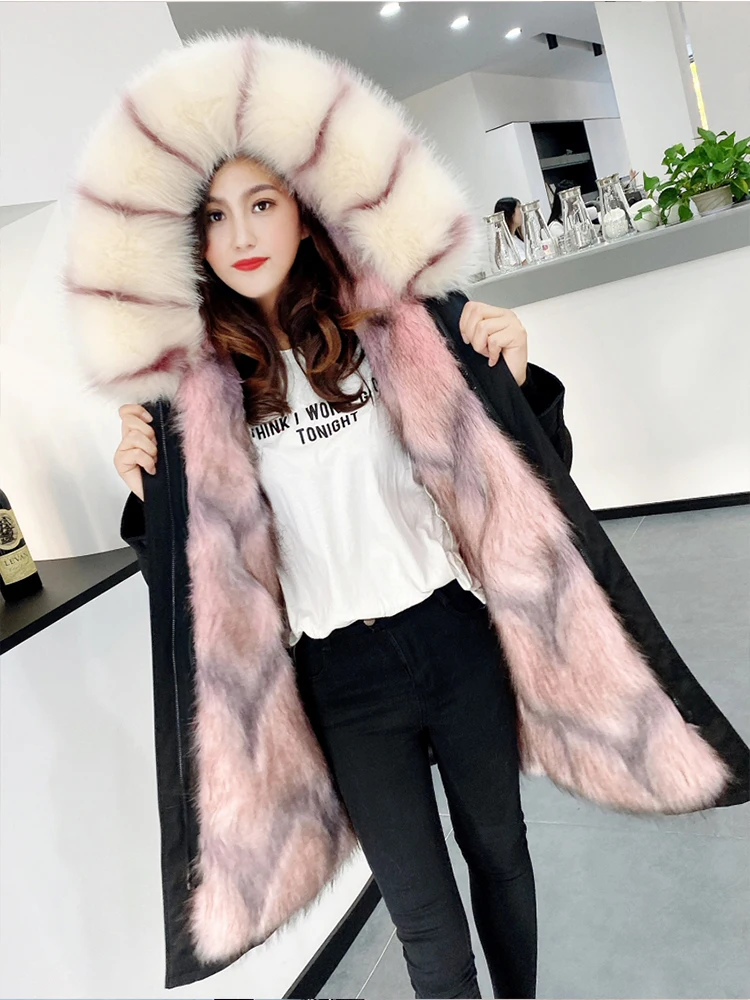 

2020 New Winter Women Parkas Outerwear Detachable Fur Liner Thick Warm Mid-long Women Winter Fashion Ladies Coat Faux Fur Coat