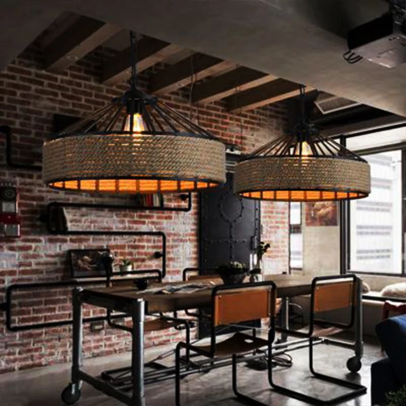 E27 винтажный подвесной светильник из пеньковой веревки для столовой