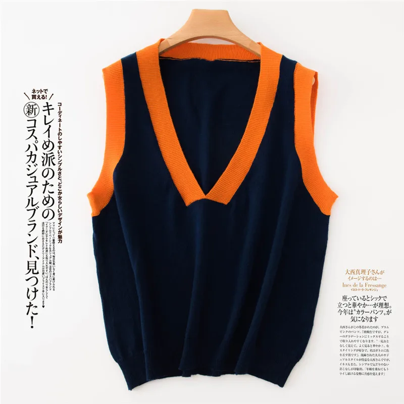 

Women's wool sweater 2020 spring new stitching sleeveless vest casual short sweater vest V-neck knit Tops outer wear