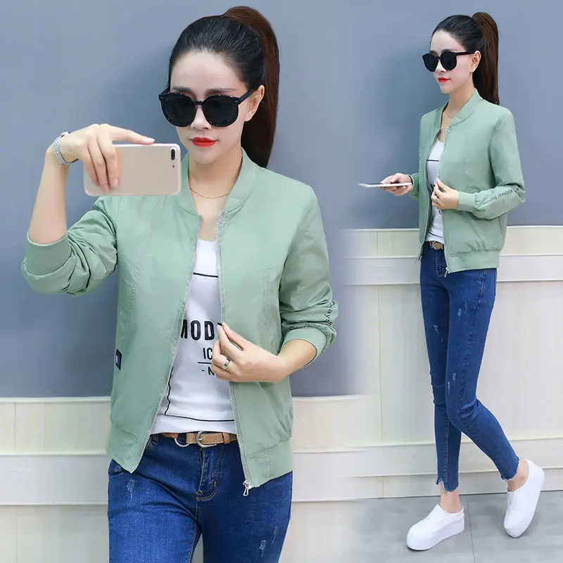 

Plus Size Autumn Women's Jackets Retro Solid Stand Collar Zipper Coat Female Long Sleeve Outwear Casual Short Bomber Jacket Tops