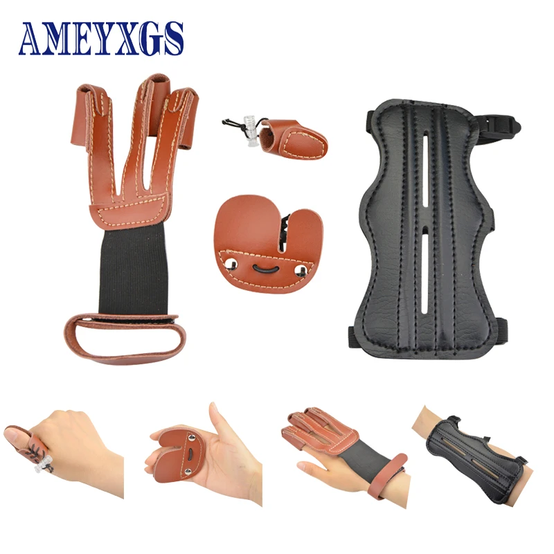 1 комплект стрельба из лука защитный набор передач защита рук Fnger коровьей кожи