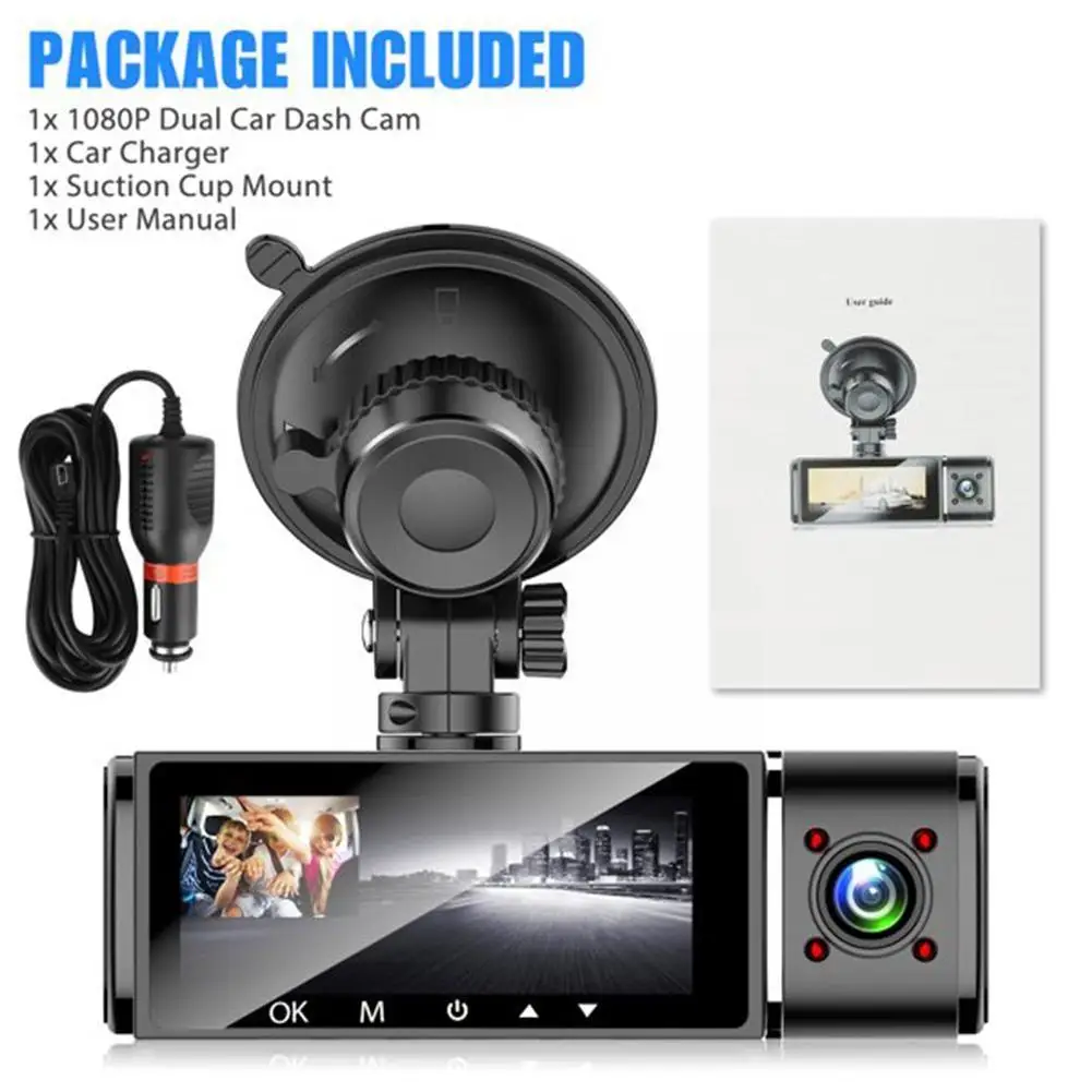 Dual Camera Car Dash Cam Dvr Registrator Full 1080p Video Recorder Front And Inside Cabin For Uber Taxi Drive B4h9 | Автомобили и