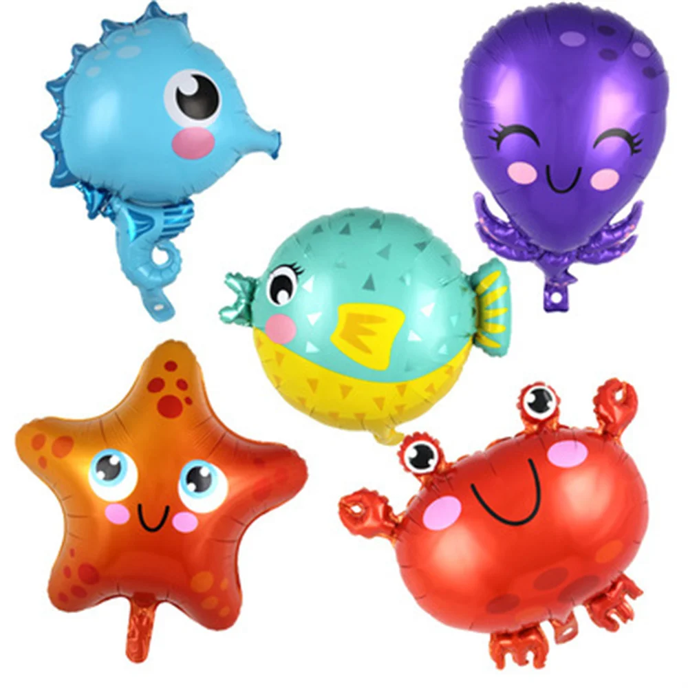 

5Pcs Sea Animal Floating Foil Ball Birthday Party Decoration Seahorse Crab Starfish Cartoon Balloon