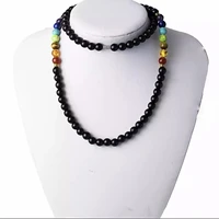 black onyx 8mmm beads necklace women 7 chakra multicolor for wisdom natural stone yoga meditation necklace christmas gifts