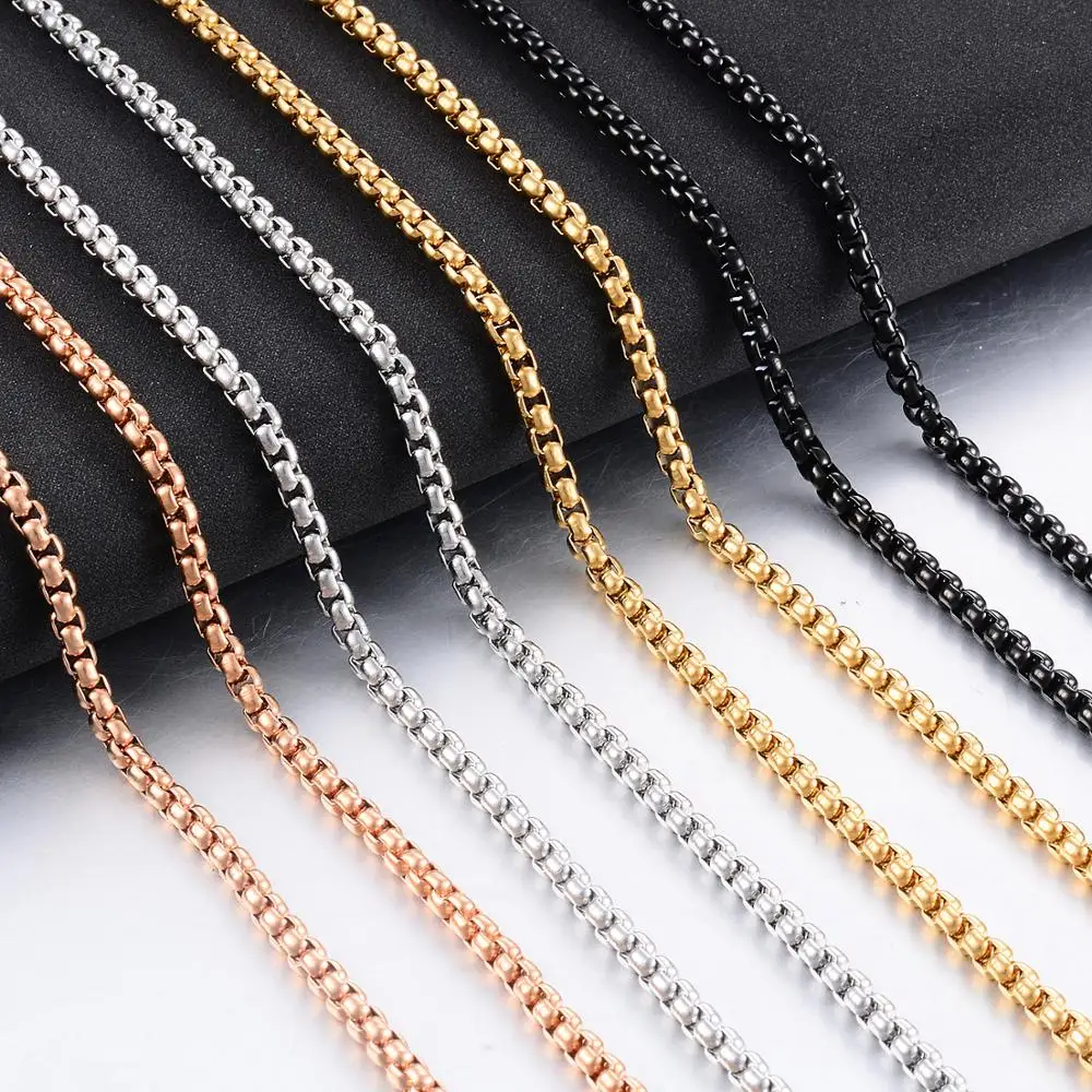 

Width 2mm/3mm/ 4mm/5mm/6mm Never Fade Stainless Steel Round Box Chain Silver Color Waterproof Men Cuban Necklace Various Sizes