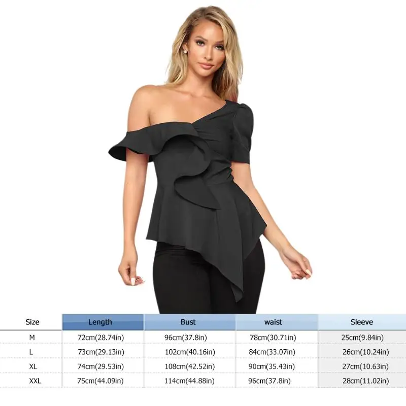 

Fashion Ruffle Sleeve Blouse Women Street Sexy Slim Off Shoulder Solid Irregular Cropped Pullover Half Open Collar Costume