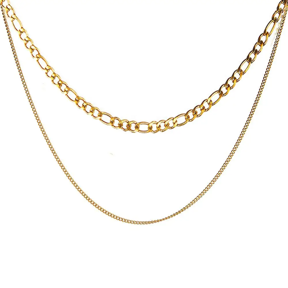 

Multilayer Choker Stainless Steel Figaro Chain Necklace For Woman Double Layers Link Chain Hip Hop Jewelry