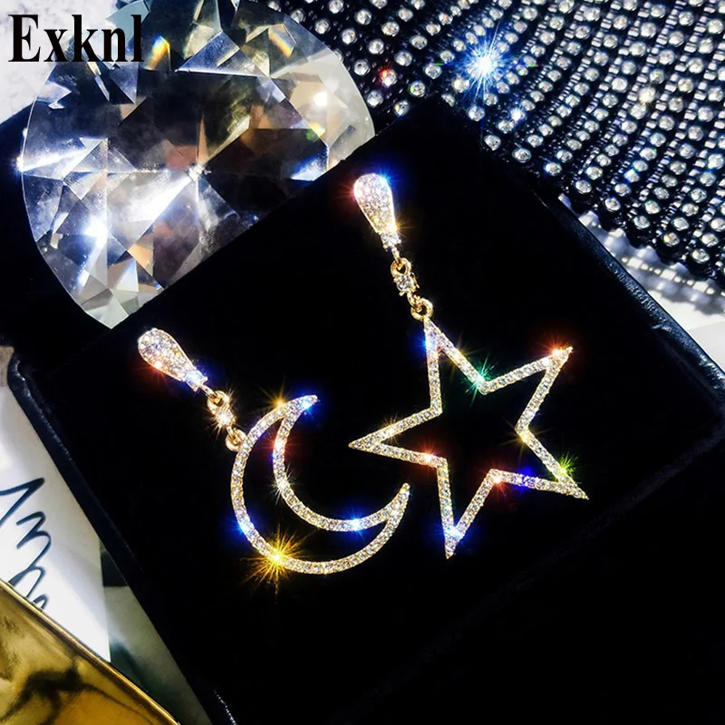 

Exknl Fashion Wedding Star Moon Korean Earrings Women Christmas Shiny Earing Bridal Long Jewelry Drop Earrings For Women