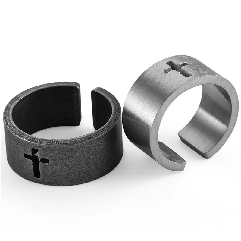 

New hip-hop style popular fashion retro street fashion personality male and female couple hollow cross ring wholesale