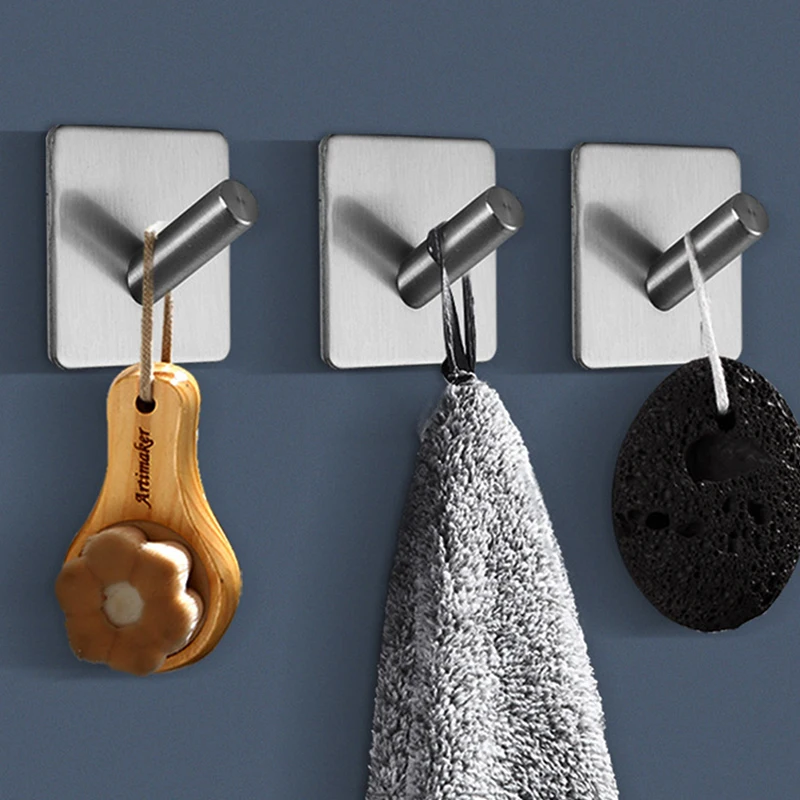 

1PC Stainless Steel High-end Hook Self Adhesive Clothes Hange Bags Key Rack Kitchen Towel Hanger Bathroom Accessory Organizer