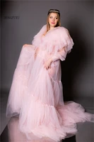 unique wedding dress custom made tulle maternity robes women evening gowns fluffy tiered tulle robe formal party dress