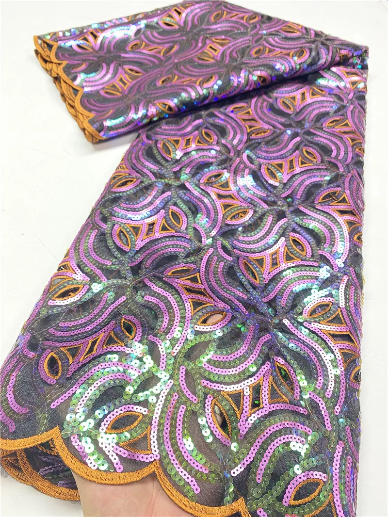 

White French Nigerian Sequins Lace Fabrics 2020 High Quality Lace African Sequence Lace Fabric For Party Dress Sewing YA3788B-4