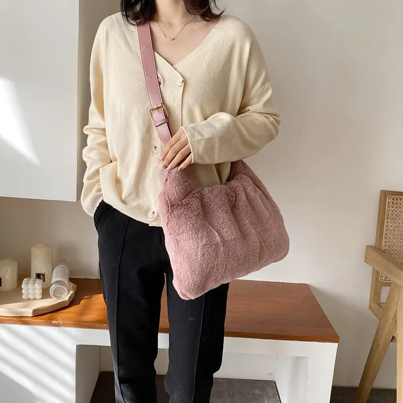 Зимняя новая модная сумка через плечо роскошные женские вместительные меховые