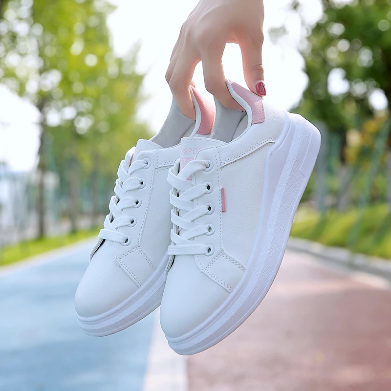 

Sneakers Women Shoes 2021 Female Platform Pu Leather Walking Sneakers Loafers White Flat Slip on Vulcanized Casual Pink Shoes