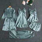 Пикантный кружевной женский пижамный комплект из 5 предметов, одежда для сна на весну и лето, тонкая Домашняя одежда из искусственного шелка, кимоно, халат, халат, свободный домашний костюм