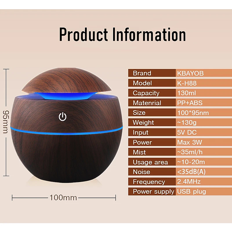 Увлажнитель воздуха Электрический с питанием от USB 130 мл 7 светодисветильник Дов |