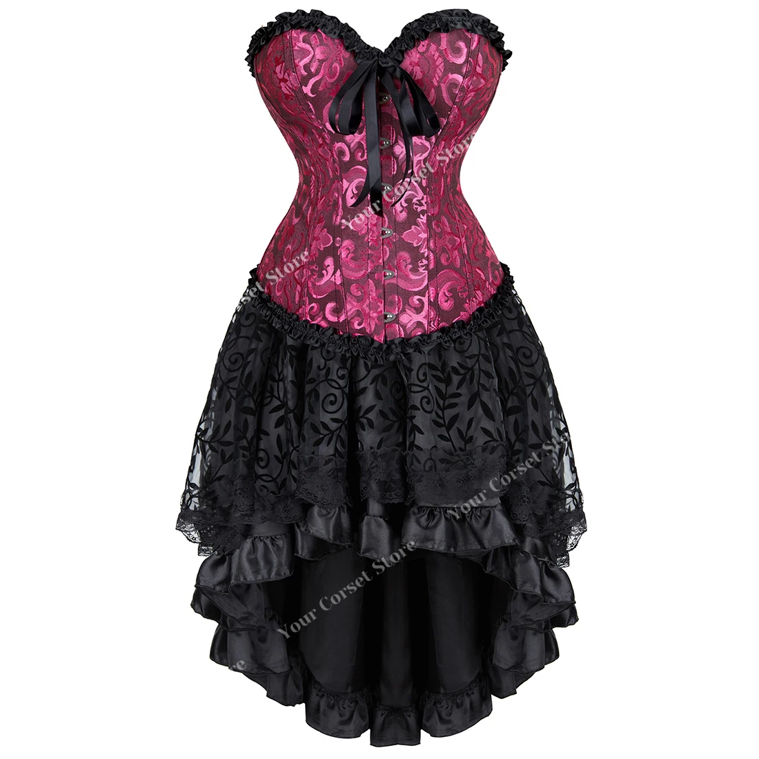 

Black Corset Dress Vintage Costume Steampunk Goth Corset Top Lace Up Burlesque Corset Dress With Tutu Skirt for Women Club Party