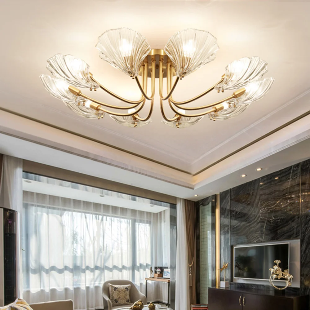

Biewalk Luxury Modern Copper Shell Chandelier Shell Style Interior Lighting Decorative LED Lights 6/8/10/15 Lights