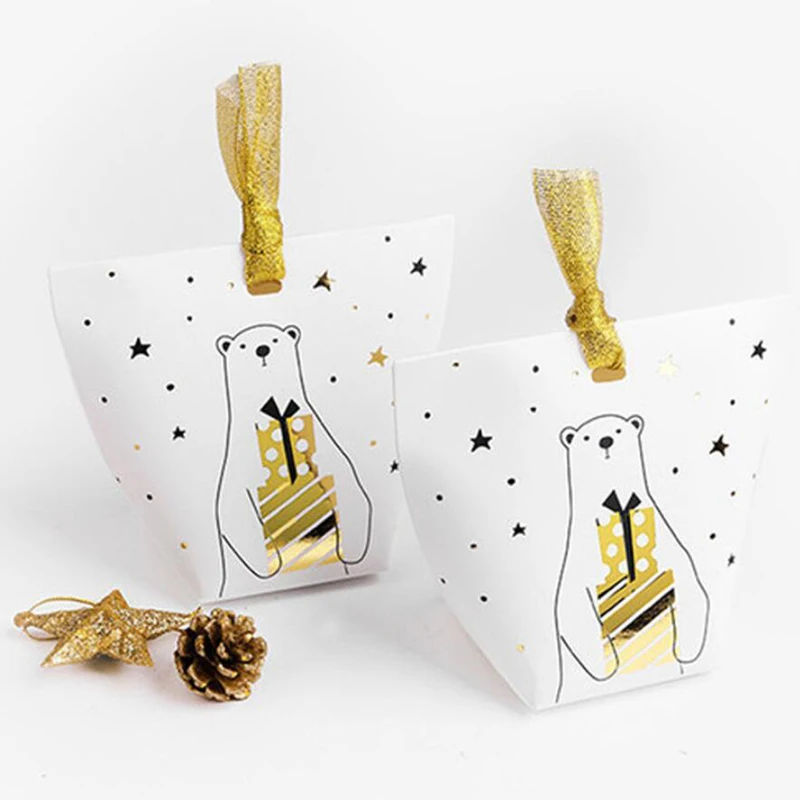 (50 pieces/lot) High Quality Christmas Elk Polar Bear Candy Box Black White Stamp French &quotMerci&quot Thank You Gift Boxes B069 | Дом и сад