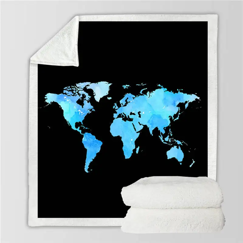 Map 7 BeddingOutlet, карта мира, шерпа, пледы, одеяло, яркий принт, синее Флисовое одеяло для кровати, супер мягкое, уютное, плюшевое покрывало, 130x150 - Цвет: Map 7
