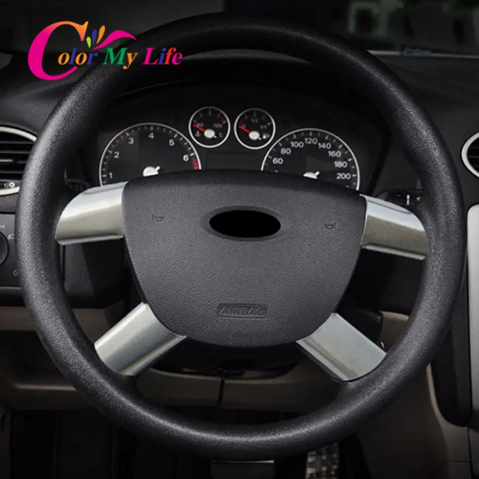 

Color My Life 4Pcs/set Stainless Steel Car Steering Wheel Panel Sequins Cover Trim for Ford Focus 2 Mk2 2005-2012 Accessories