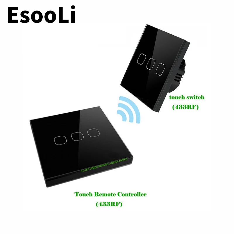 EsooLi черный бесшумный выключатель стандарт ЕС 1/2/3 банды 2-полосный беспроводной