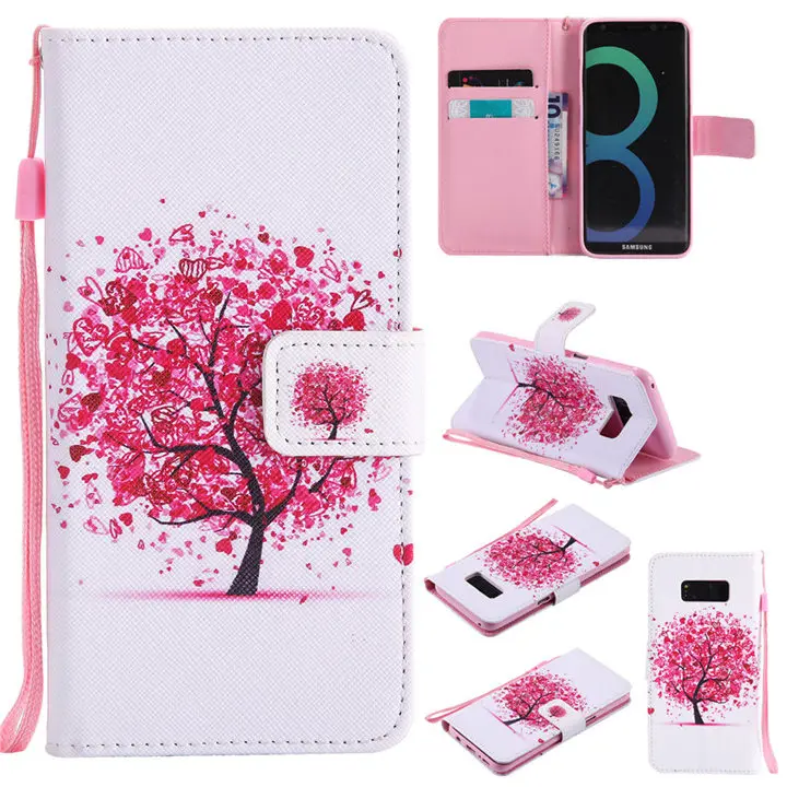 Colored Tree Милый кожаный чехол-книжка для Funda samsung Galaxy S8 S9 Plus S7 S6 Edge чехол с кошкой и деревом для глаз чехол-кошелек с подставкой и отделением для карт P06F - Цвет: Colored Tree