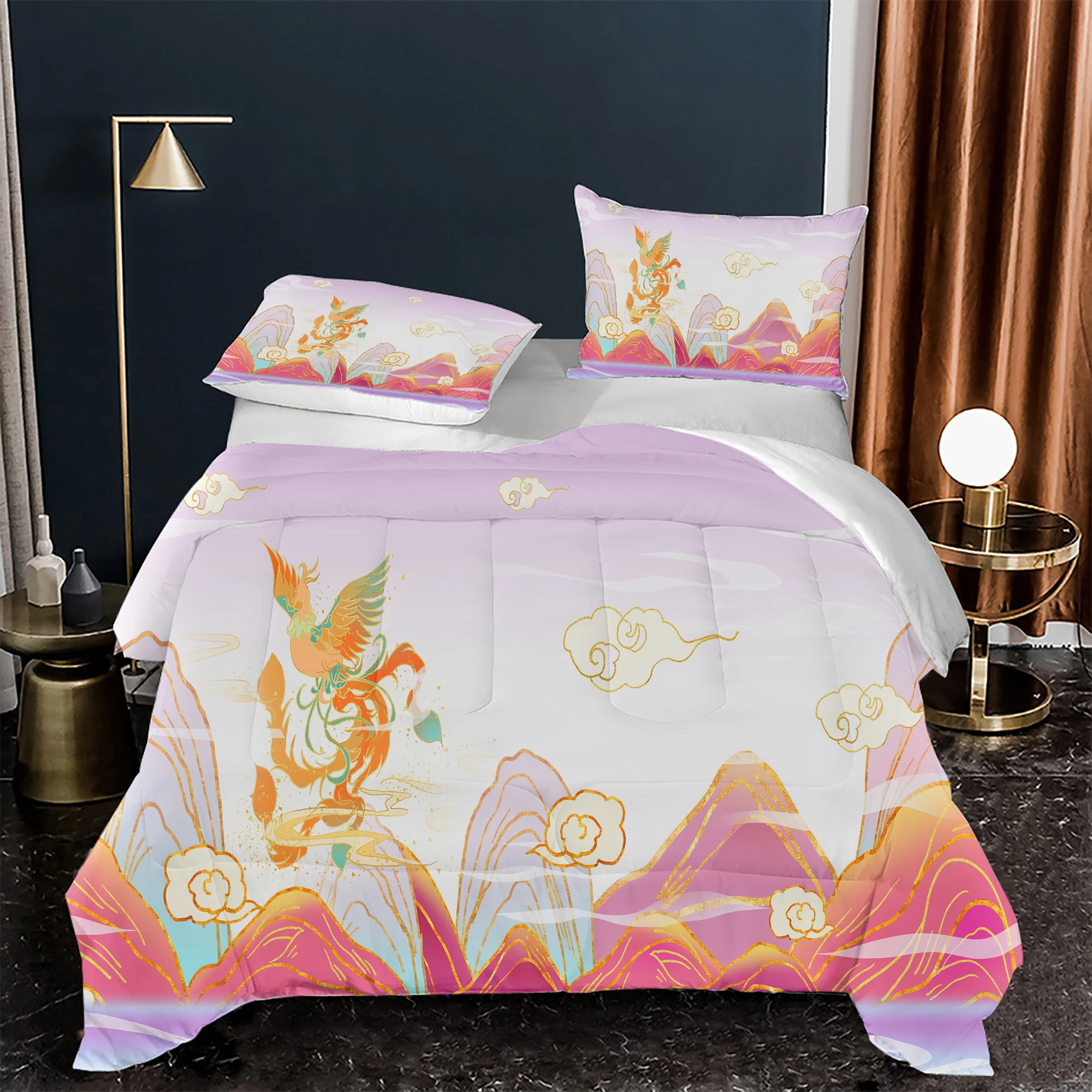 

Imitation Chinese Embroidery 3-Piece Bedding 3d Printing Phoenix Family Duvet Cover Single Double Child Girl Suit