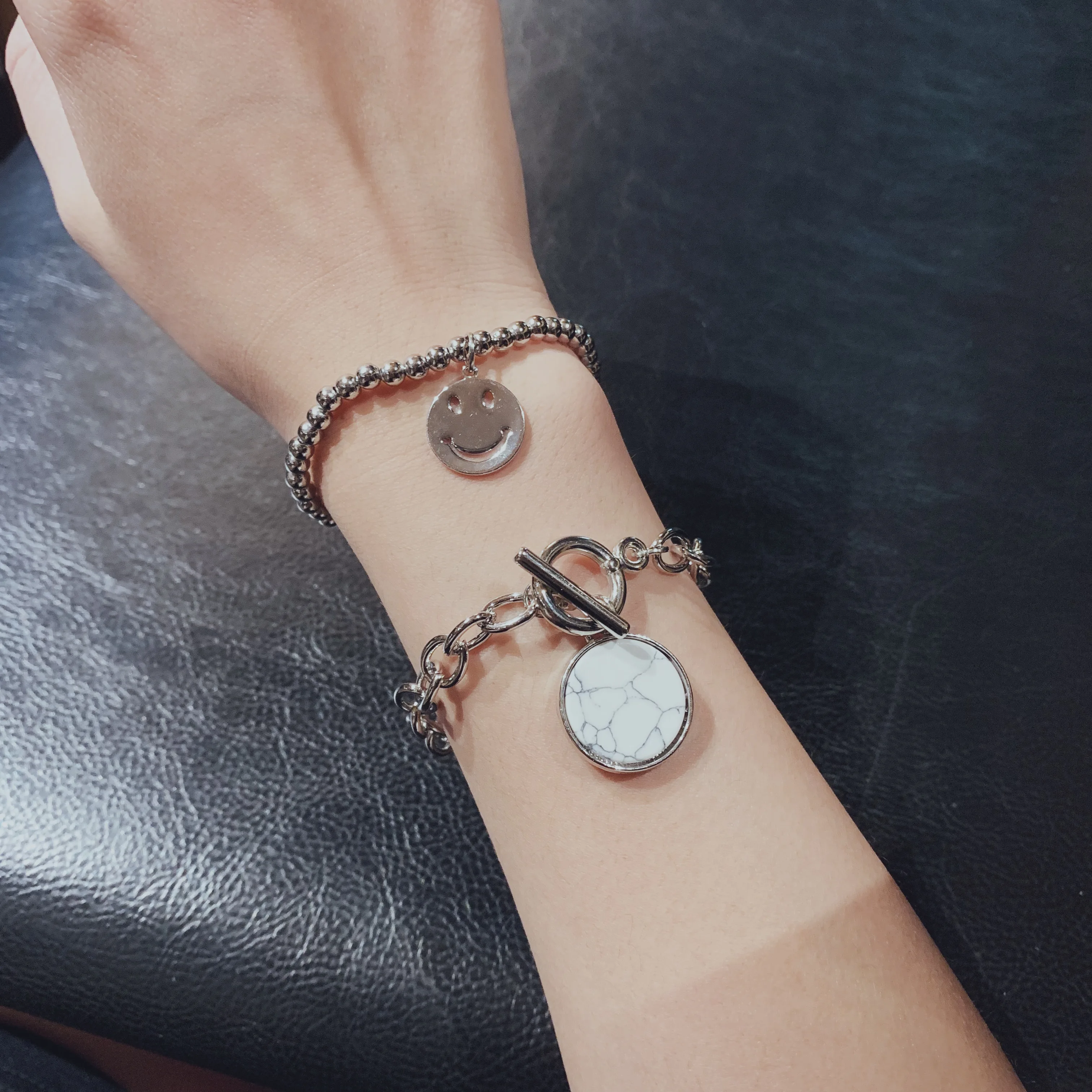 Корейский модный трендовый подвесной браслет со смайликом и мраморным узором