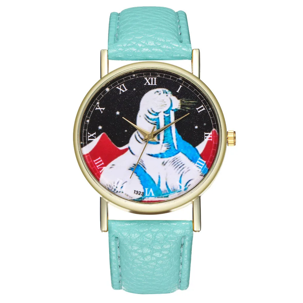 

Casual children's Quartz Watch Mens Red Leather Strap Cartoon Seal Roman Scale Golden Alloy Dial Kids Watches Boy Gift Girl T323
