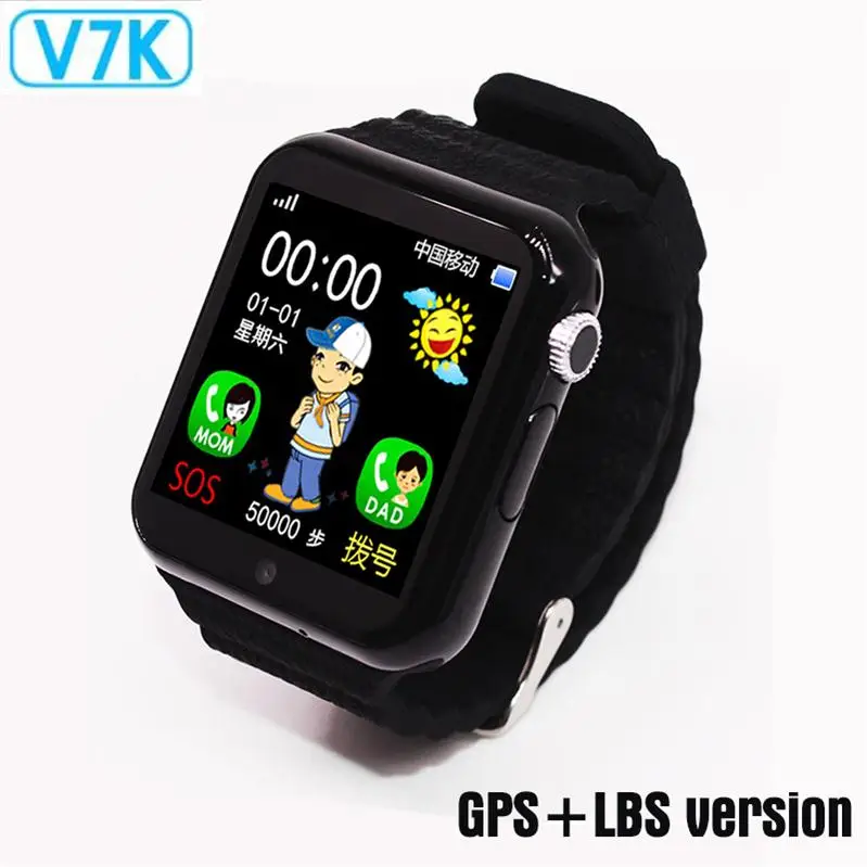 696 оригинальные V7K gps Bluetooth Смарт-часы для детей мальчик девочка для Apple Android телефон Поддержка SIM/TF набор вызова и Push сообщения - Цвет: V7K Black GPS