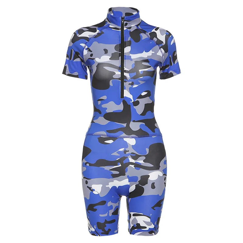 

Camouflage Printed Zipper Women Rompers Short Sleeve Slim One Piece Sexy Women's Hot Romper Nightclub Disco Bar