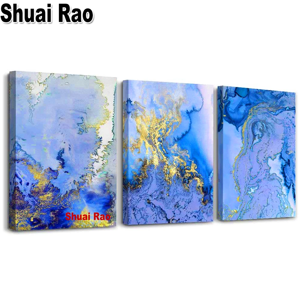 

5D алмазная живопись с голубым абстрактным рисунком, вышивка крестиком, полноразмерная/круглая Алмазная вышивка, Триптих, хрустальные подел...