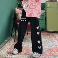 korean style harajuku pink pants women y2k aesthetic loose oversize high waist wide leg trousers embroidery fashion streetwear