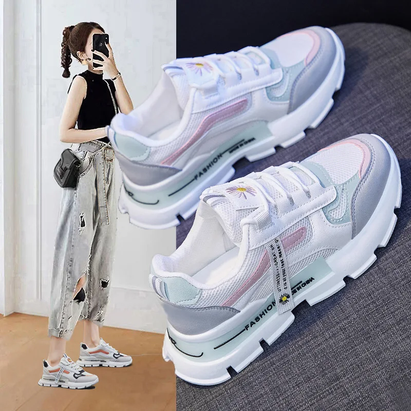 

New Dad Shoes Female Spring New Korean Lace Up Sports Vulcanize Breathable Shoes Female Flat Casual Fashion Women Shoes