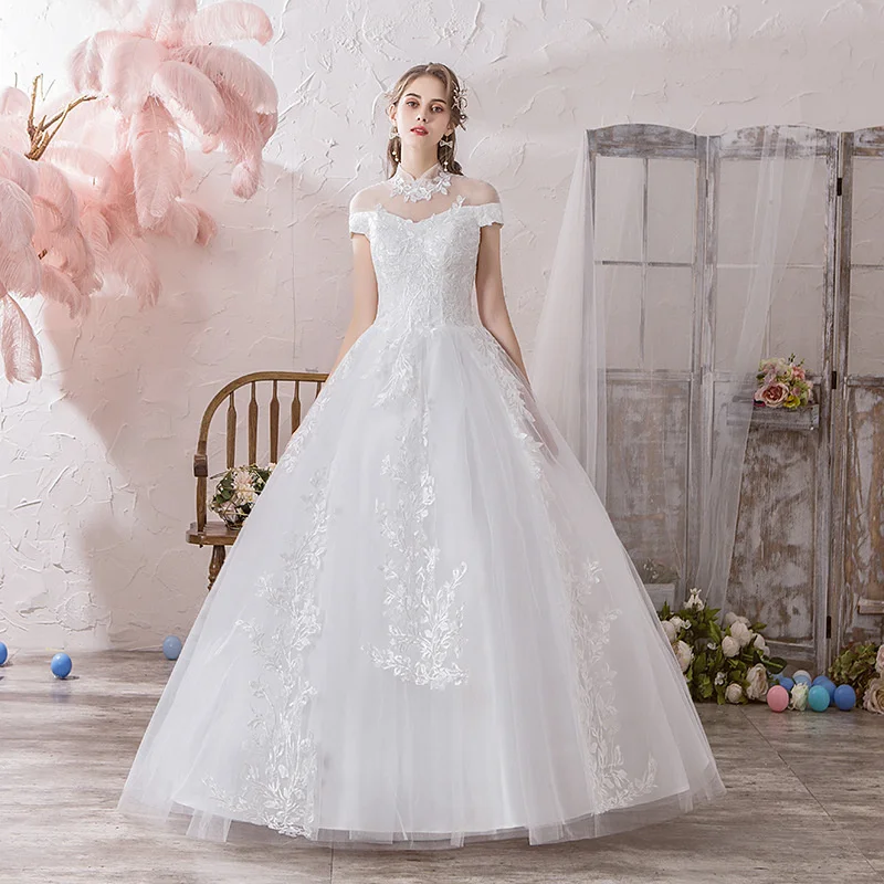 

Wedding Dress 2021 New Lace Embroidery Bridal Wedding Dress One Shoulder Stylish And Elegant