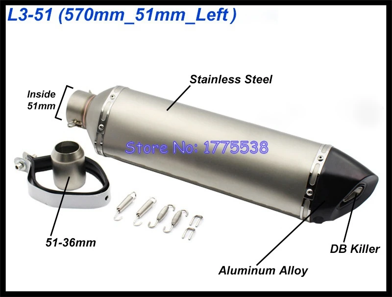 L3-51mm Left PHULEOVEO левый/правый универсальный глушитель выхлопной трубы мотоцикла ID: 51 мм/61 мм L: 570 мм/470 мм/370 мм глушитель выхлопной трубы мотоцикла - Цвет: L3-51mm Left
