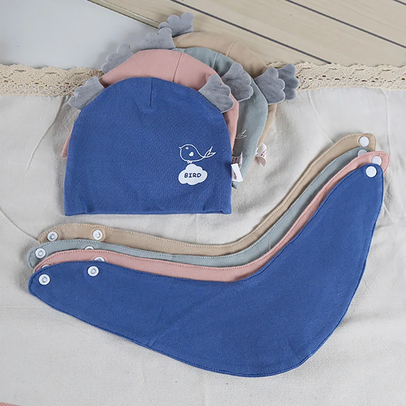 

1 Set Baby Cotton Cartoon Hat Scarf Children's Bib Hat Spring Autumn Two-Piece Boy Girl Print Knitted Beanie Hats Kids Bibs Suit