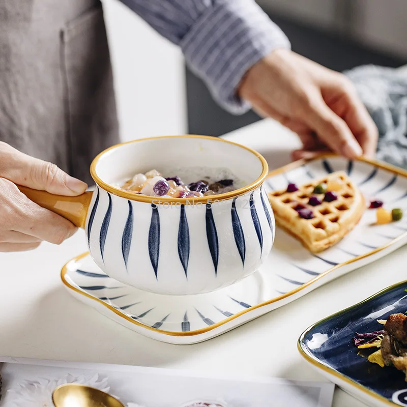 

Creative Japanese Style One Person Tablewares Single Person Breakfast Plate Set Bowls Ceramic Salad Bowl Dessert Bowl plates set