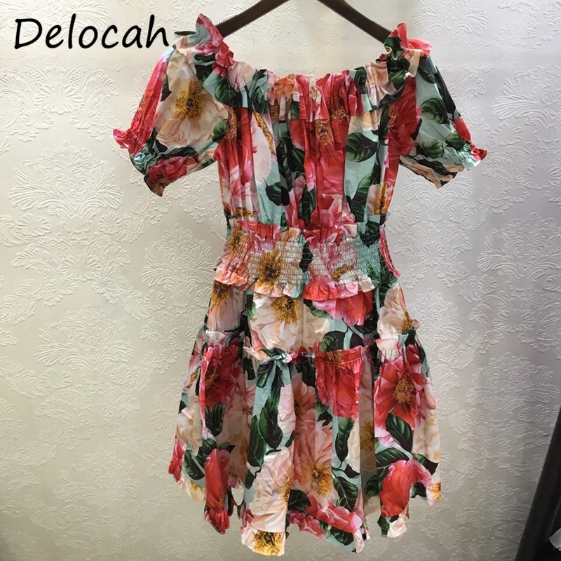

Delocah Новинка 2021, летнее женское модное подиумное короткое платье, рукав-фонарик, оборки, цветочный принт, эластичная резинка на талии, вечерн...