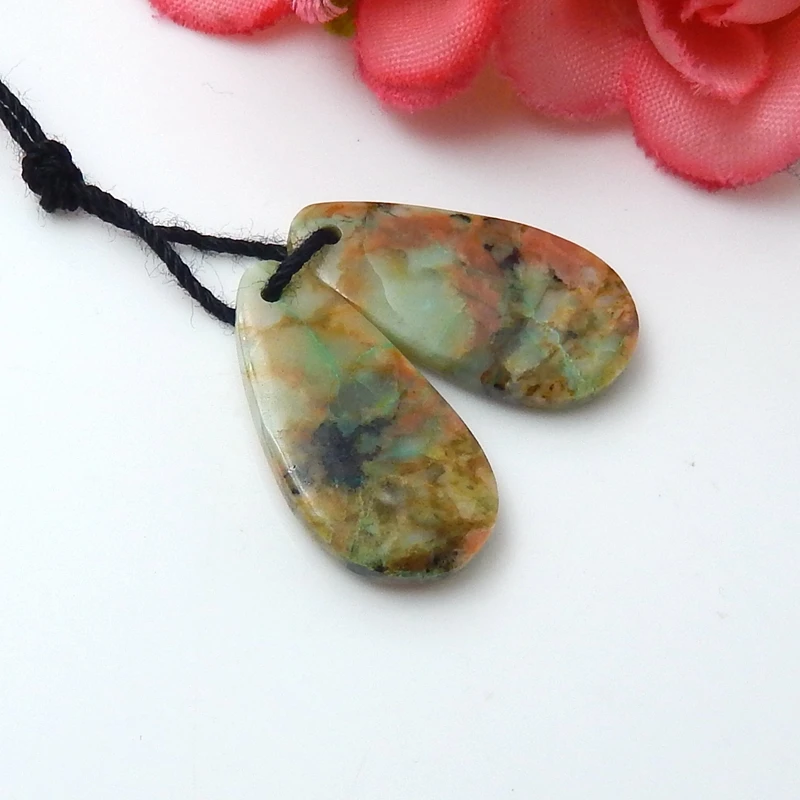 Натуральные драгоценные камни хризоколла ручная работа каплевидные серьги