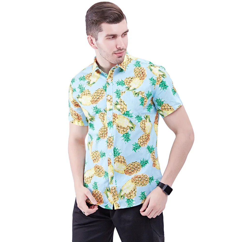 Мужская рубашка с принтом ананасов, с коротким рукавом и отложным воротником от AliExpress WW