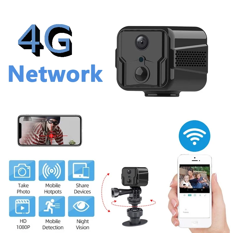 

4G WiFi Wireless Monitoring Mini Camera Cloud Storage Bidirectional Voice Remote Network Monitoring 1080p IP Camera Night Vision