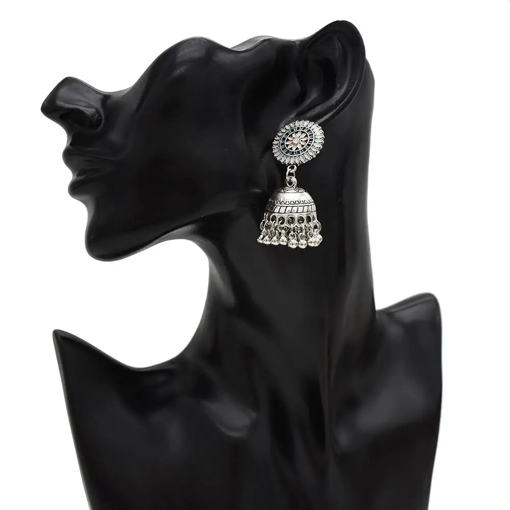 Винтажные индийские серьги Jhumka для женщин резные цветочные колокольчики