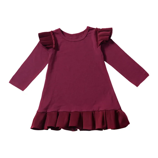 H956-Burgundy Новые зимние платья для маленьких девочек, темно-синее плиссированное платье с длинными рукавами-буфами, детское Повседневное платье - Цвет: H956-Burgundy