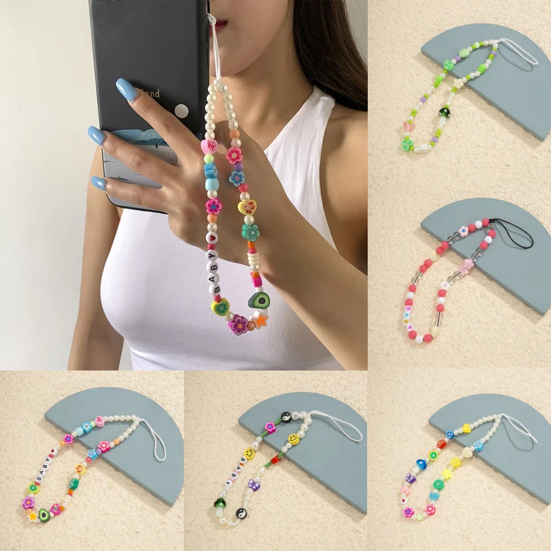 

Ins Trendy Colorful Acrylic Bead Mobile Phone Chain Universal Multi Color Cellphone Strap Anti-lost Lanyard Phone Charm Hang New
