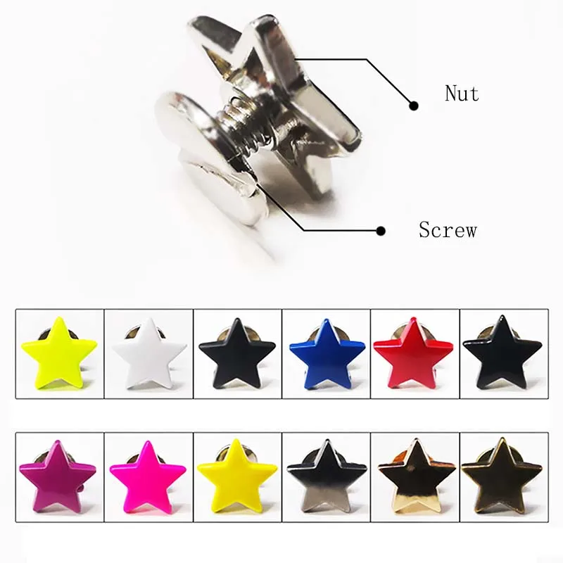 

100 Pcs / Lot 10Color DIY Flat Five Pointed Star Rivet Shoe Accessories Hardware Screw Decoration For Leather Craft Bag Belt
